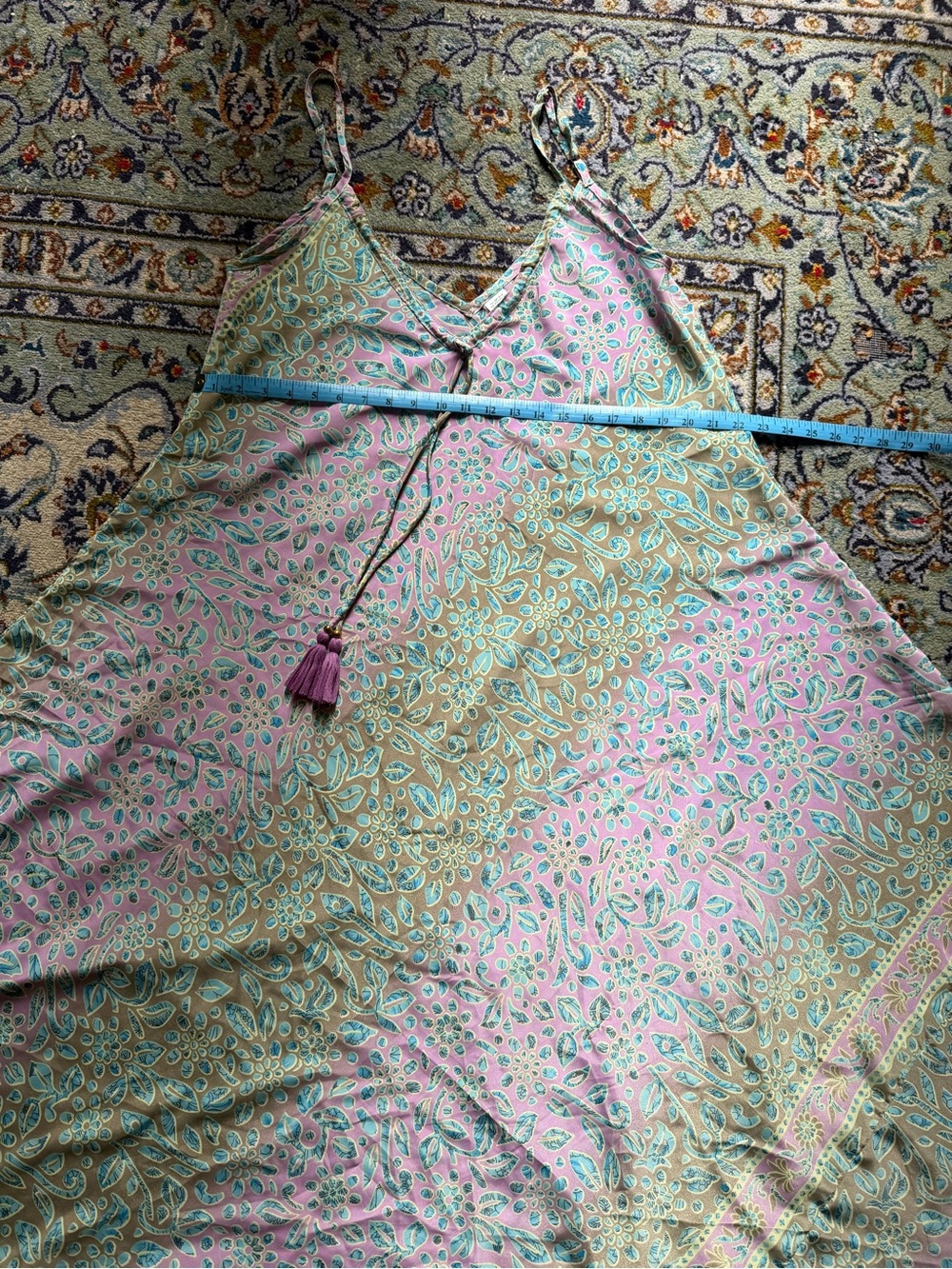 Floral Tassel Slip Dress in Pink and Mint